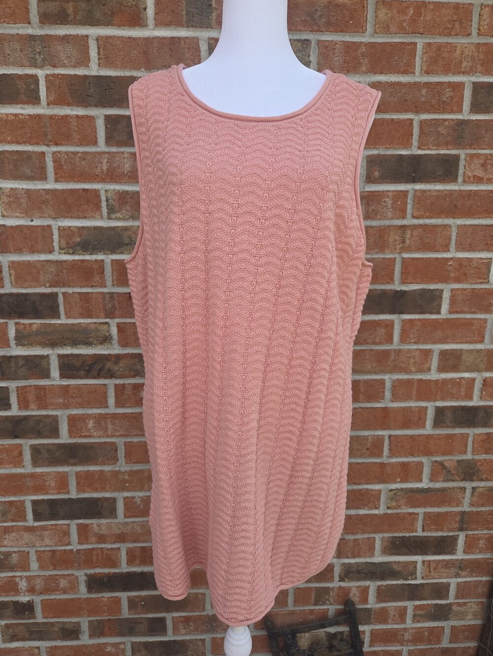 Denim & Company Textured Knit Round Neck Sleeveless Top Rose Pink Women's 2X